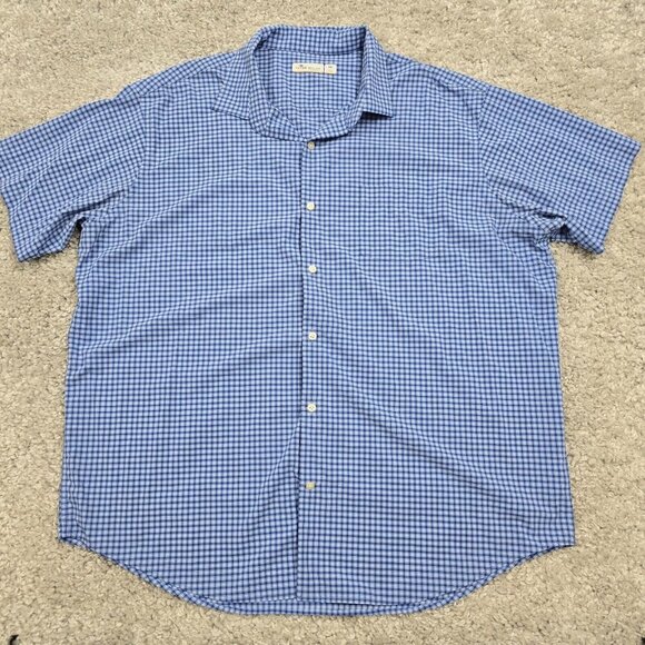 Peter Millar Men Shirt 2XL Blue Plaid Featherweight Button Front Short Sleeve - Picture 1 of 11
